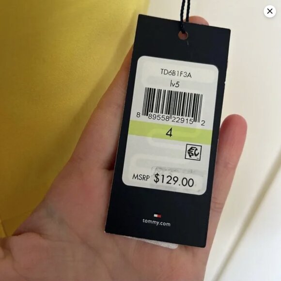 Tommy Hilfiger Yellow White Trim Fit and Flare Dress Exposed Zipper NWT Size 4 - Picture 4 of 4